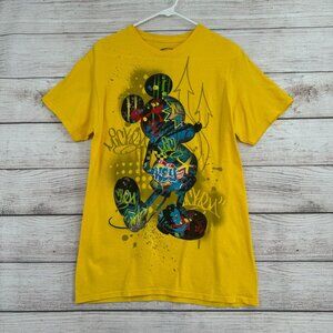 Disney Mickey‎ Mouse Graffiti Art Short Sleeve T-Shirt Adult M Yellow Streetwear